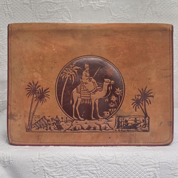 Egyptian Handmade Vintage Leather Bifold Organizer Document Holder Boho Business - Picture 3 of 11